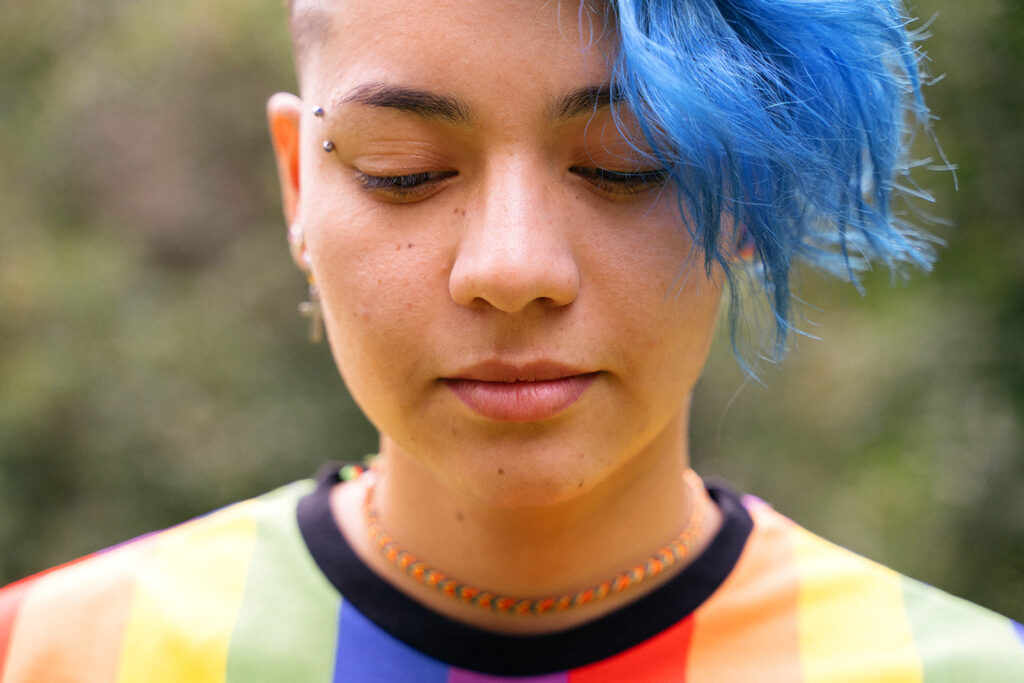 Young woman with blue hair